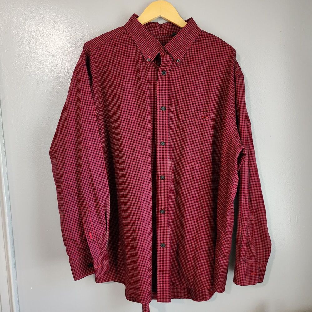ORVIS Mens Shirt Button-down Check Print Wrinkle Free Long Sleeve Red Black XXL